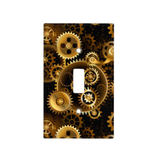Seamless Steampunk Brass Gears Light Switch Cover