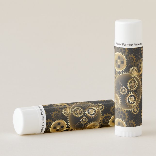 Seamless Steampunk Brass Gears Lip Balm (Front)