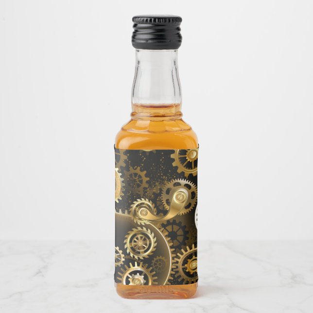 Seamless Steampunk Brass Gears Liquor Bottle Label (Front)