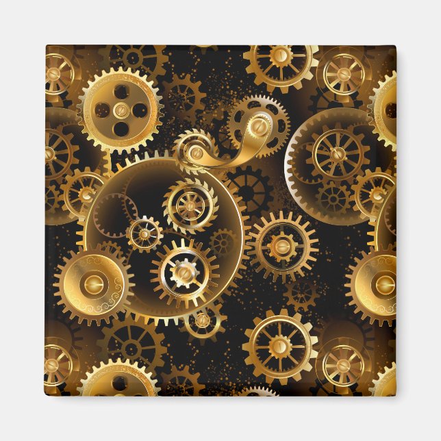 Seamless Steampunk Brass Gears Magnet (Front)