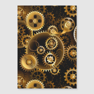 Seamless Steampunk Brass Gears Magnetic Invitation
