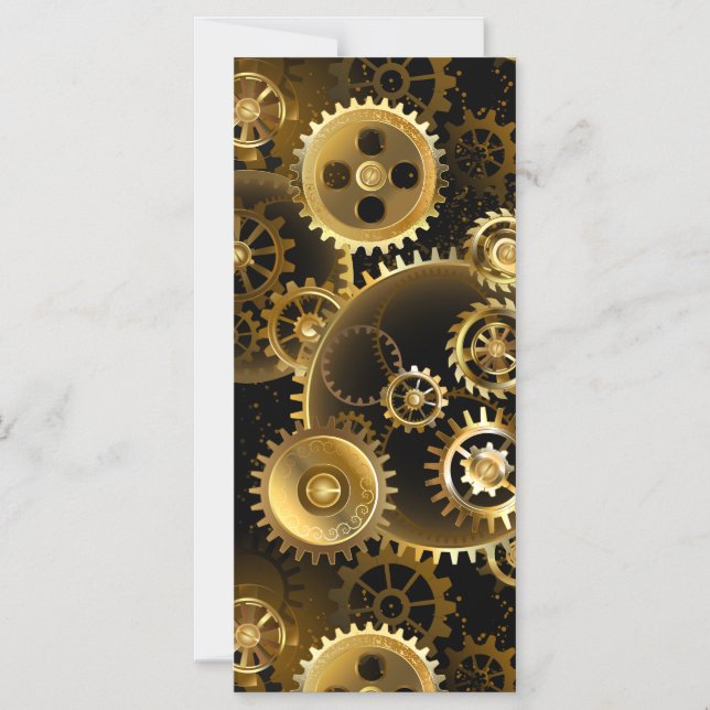 Seamless Steampunk Brass Gears Magnetic Invitation (Front)