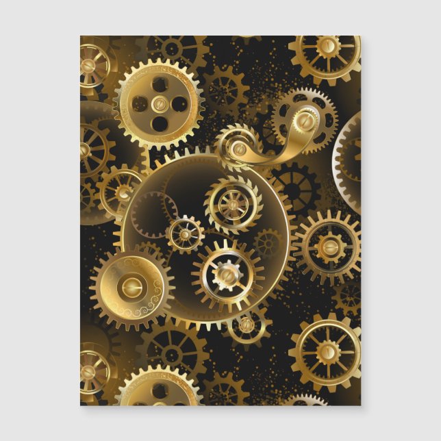 Seamless Steampunk Brass Gears Magnetic Invitation (Front)
