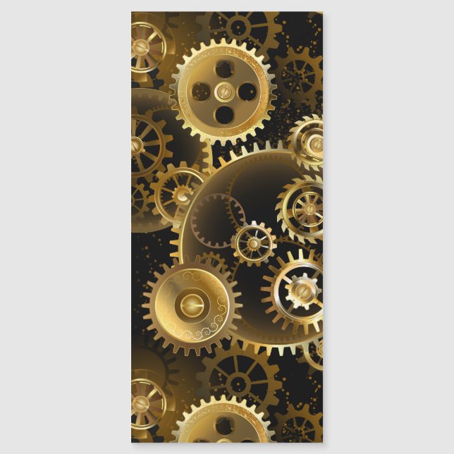 Seamless Steampunk Brass Gears Magnetic Invitation (Front)