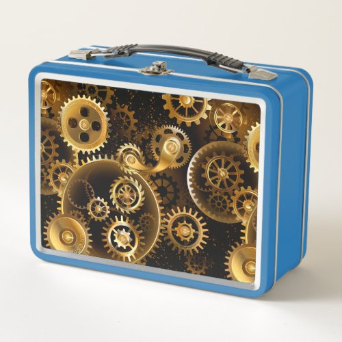 Seamless Steampunk Brass Gears Metal Lunch Box