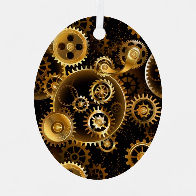 Seamless Steampunk Brass Gears Metal Ornament (Front)