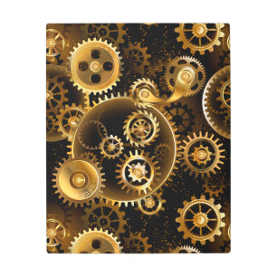 Seamless Steampunk Brass Gears Metal Print