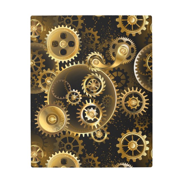 Seamless Steampunk Brass Gears Metal Print (Front)