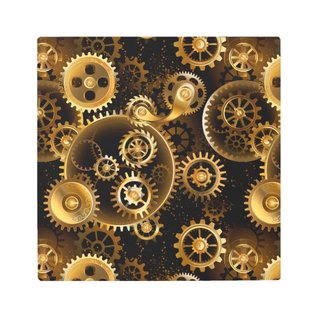 Seamless Steampunk Brass Gears Metal Print (Front)