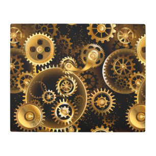Seamless Steampunk Brass Gears Metal Print