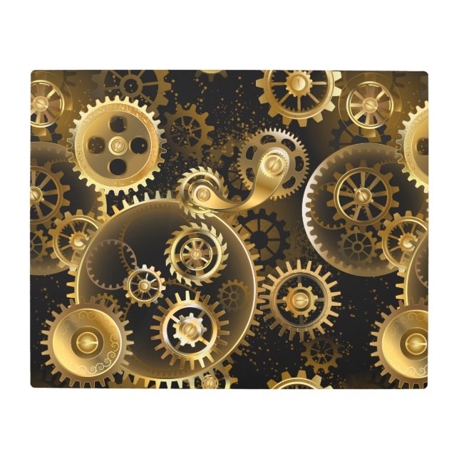 Seamless Steampunk Brass Gears Metal Print (Front)