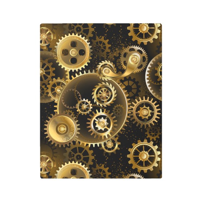 Seamless Steampunk Brass Gears Metal Print (Front)
