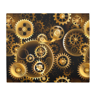 Seamless Steampunk Brass Gears Metal Print