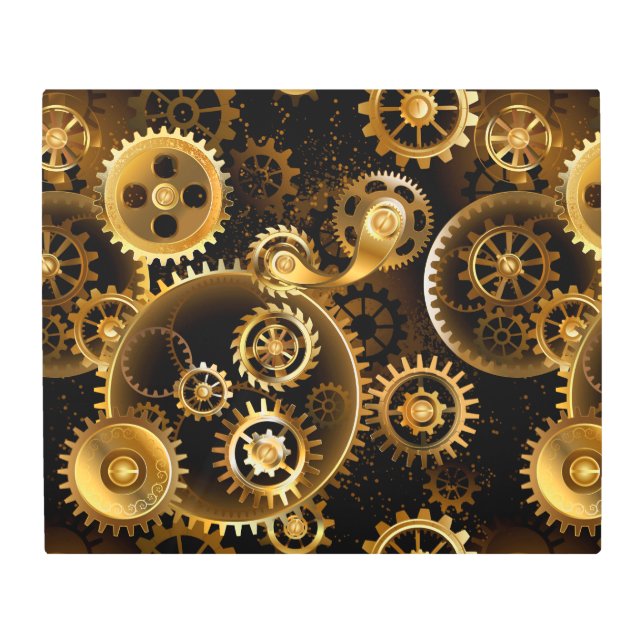 Seamless Steampunk Brass Gears Metal Print (Front)