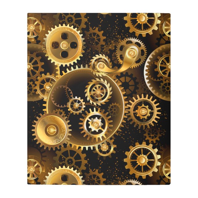 Seamless Steampunk Brass Gears Metal Print (Front)