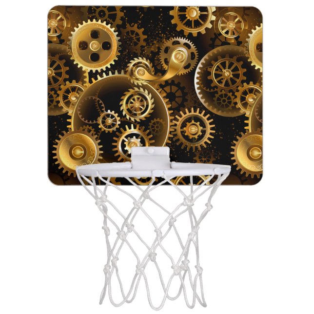 Seamless Steampunk Brass Gears Mini Basketball Hoop (Front)