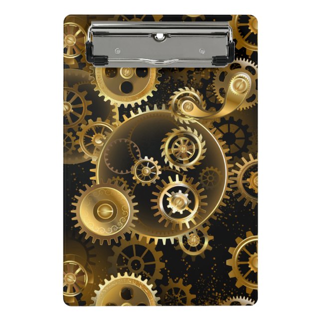 Seamless Steampunk Brass Gears Mini Clipboard (Front)