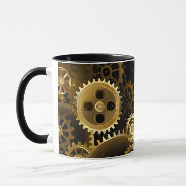 Seamless Steampunk Brass Gears Mug (Left)