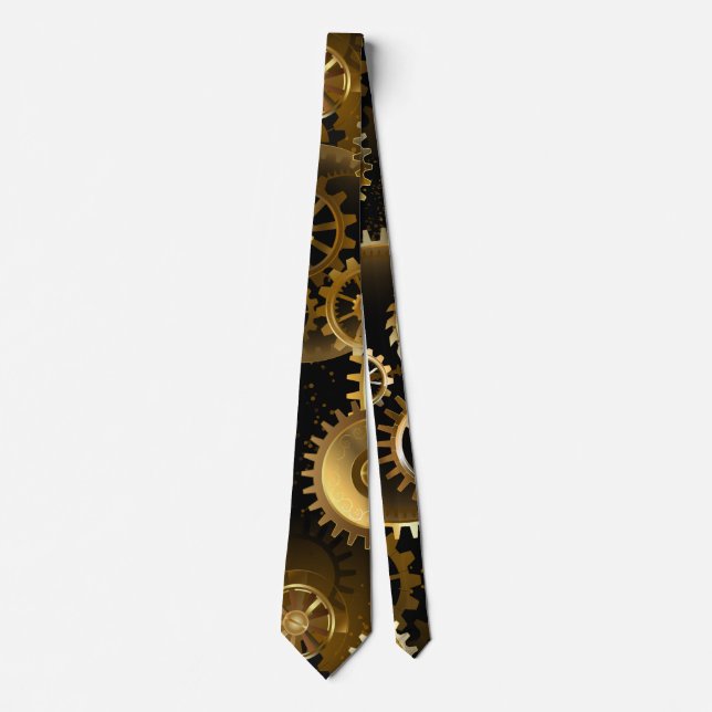 Seamless Steampunk Brass Gears Neck Tie (Front)