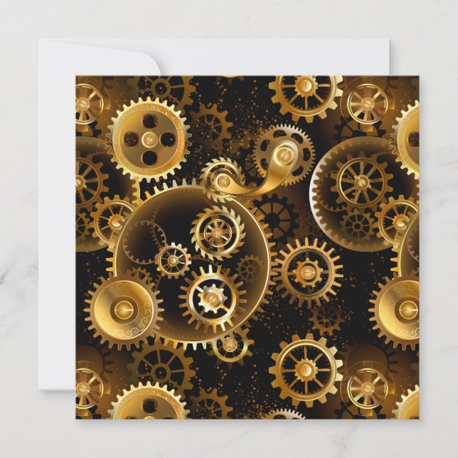 Seamless Steampunk Brass Gears Note Card (Front)
