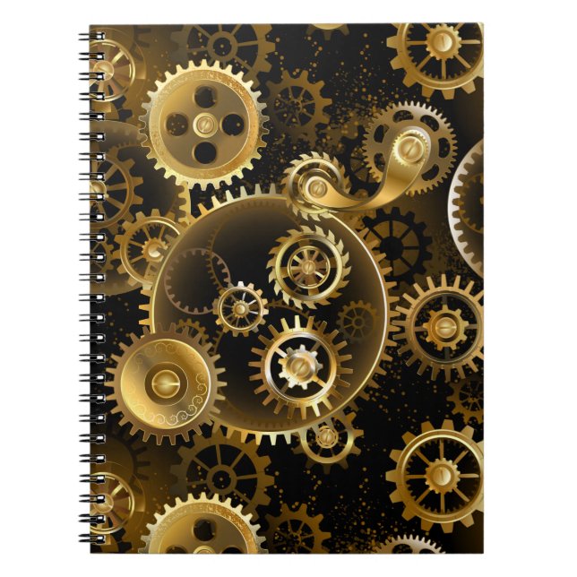 Seamless Steampunk Brass Gears Notebook (Front)