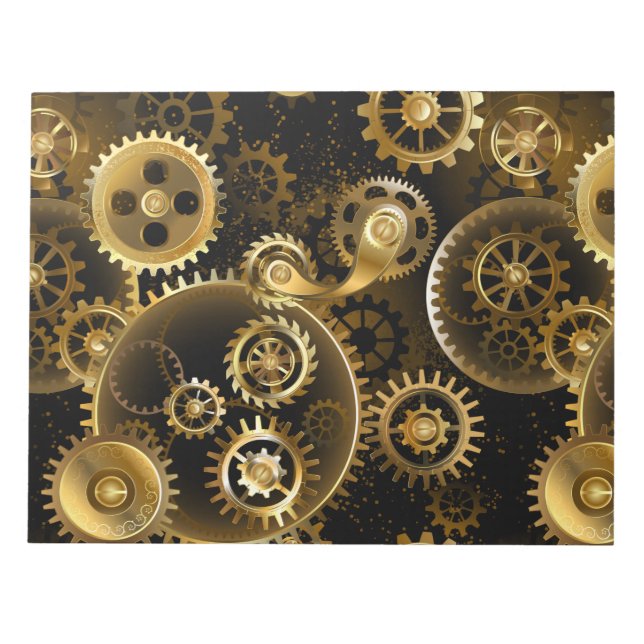 Seamless Steampunk Brass Gears Notepad (Front)