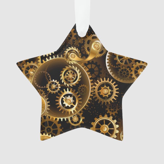 Seamless Steampunk Brass Gears Ornament (Front)