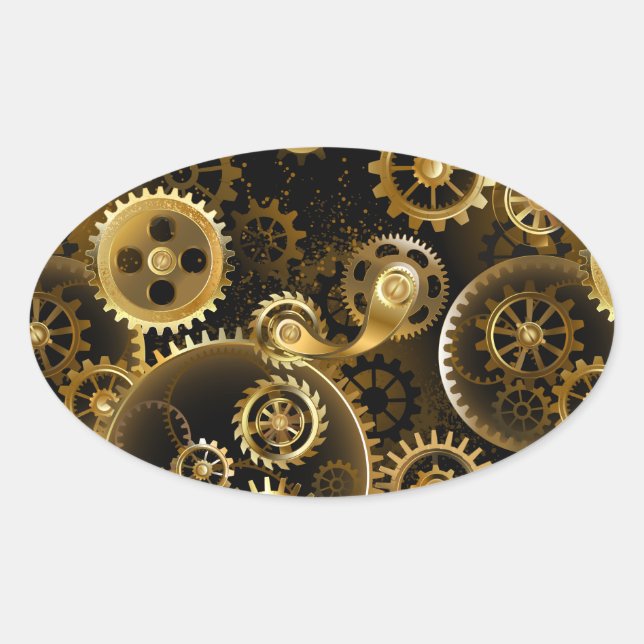 Seamless Steampunk Brass Gears Oval Sticker (Front)