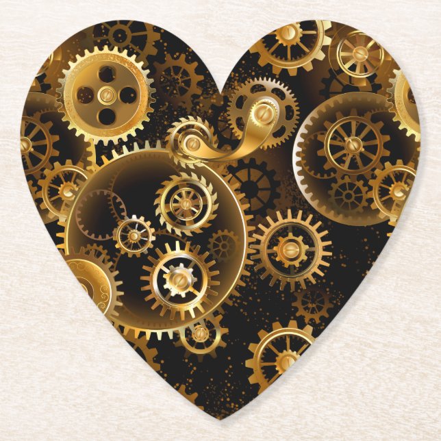 Seamless Steampunk Brass Gears Paper Coaster (Front)