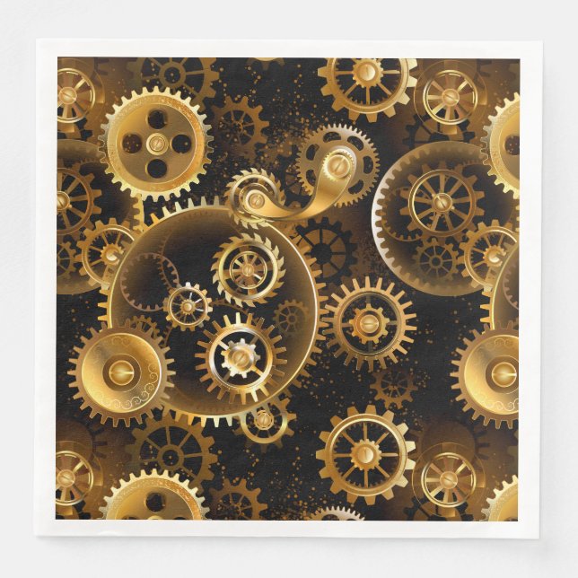 Seamless Steampunk Brass Gears Paper Dinner Napkins (Front)