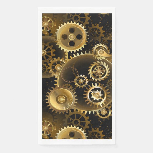 Seamless Steampunk Brass Gears Paper Guest Towels (Front)