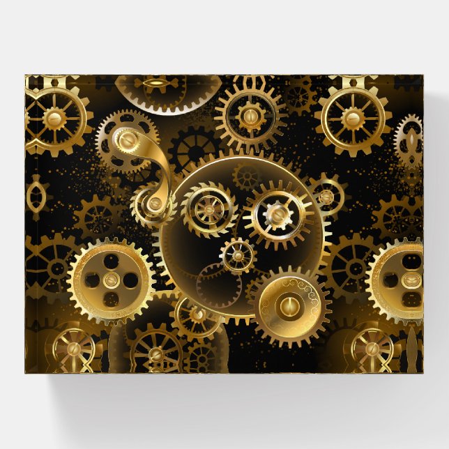 Seamless Steampunk Brass Gears Paperweight (Front)