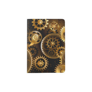 Seamless Steampunk Brass Gears Passport Holder
