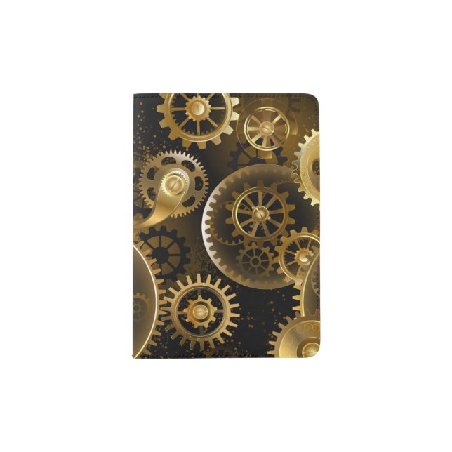 Seamless Steampunk Brass Gears Passport Holder (Front)