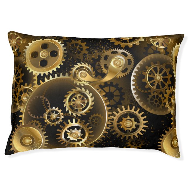 Seamless Steampunk Brass Gears Pet Bed (Front)