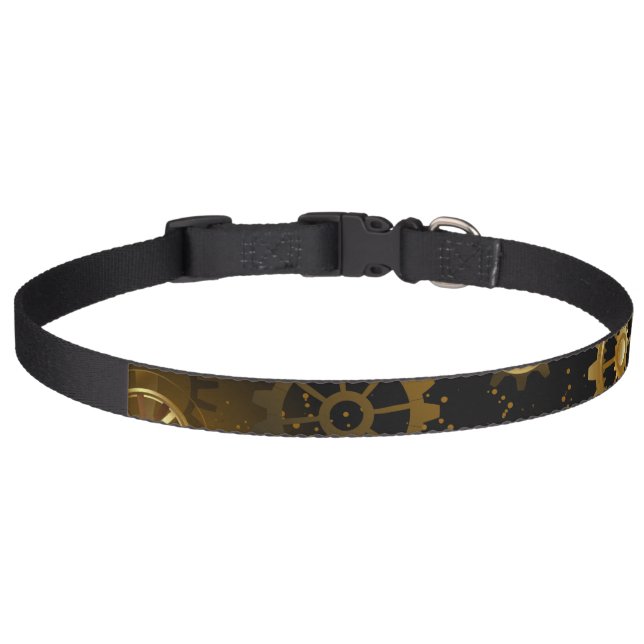 Seamless Steampunk Brass Gears Pet Collar (Front)