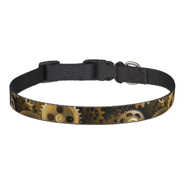 Seamless Steampunk Brass Gears Pet Collar (Front)