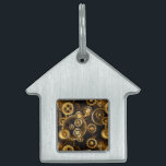 Seamless Steampunk Brass Gears Pet ID Tag<br><div class="desc">Seamless,  metal,  brass,  gold gears on rusty dark background. Steampunk style.</div>