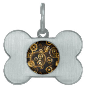 Seamless Steampunk Brass Gears Pet ID Tag