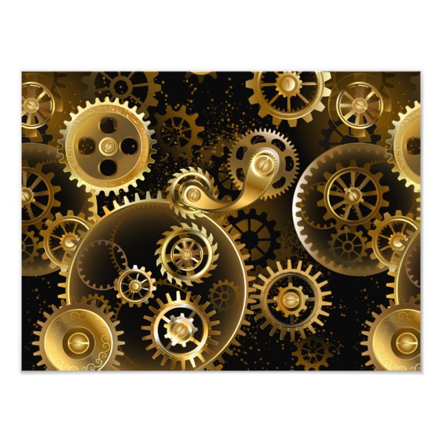 Seamless Steampunk Brass Gears Photo Print (Front)