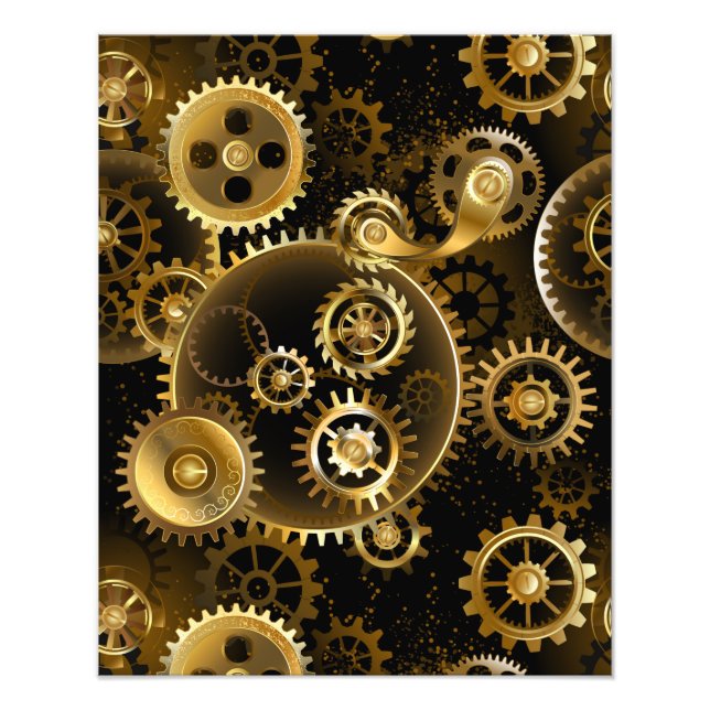 Seamless Steampunk Brass Gears Photo Print (Front)
