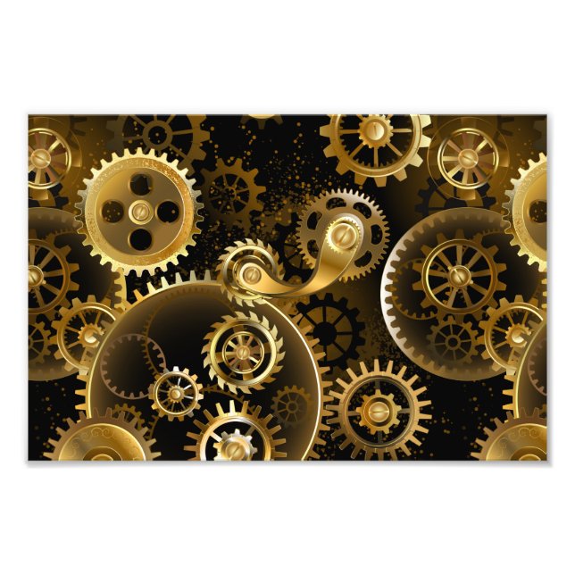 Seamless Steampunk Brass Gears Photo Print (Front)