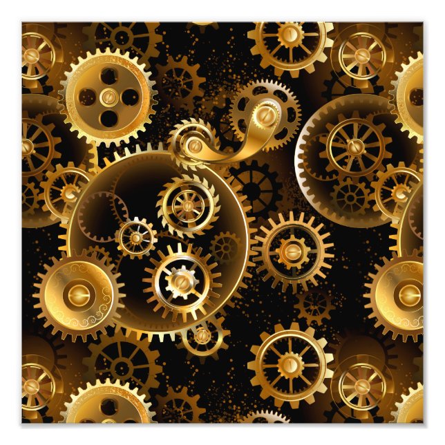 Seamless Steampunk Brass Gears Photo Print (Front)