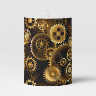 Seamless Steampunk Brass Gears Pillar Candle