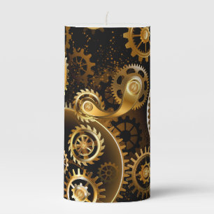 Seamless Steampunk Brass Gears Pillar Candle