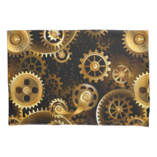 Seamless Steampunk Brass Gears Pillow Case