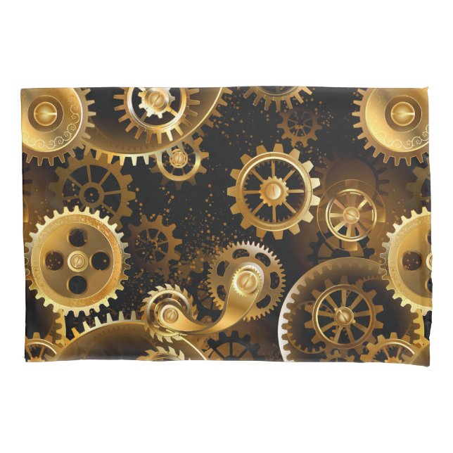 Seamless Steampunk Brass Gears Pillow Case (Front)