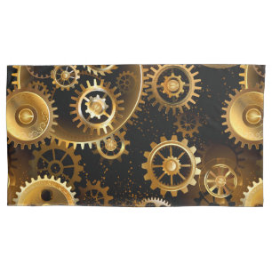 Seamless Steampunk Brass Gears Pillow Case