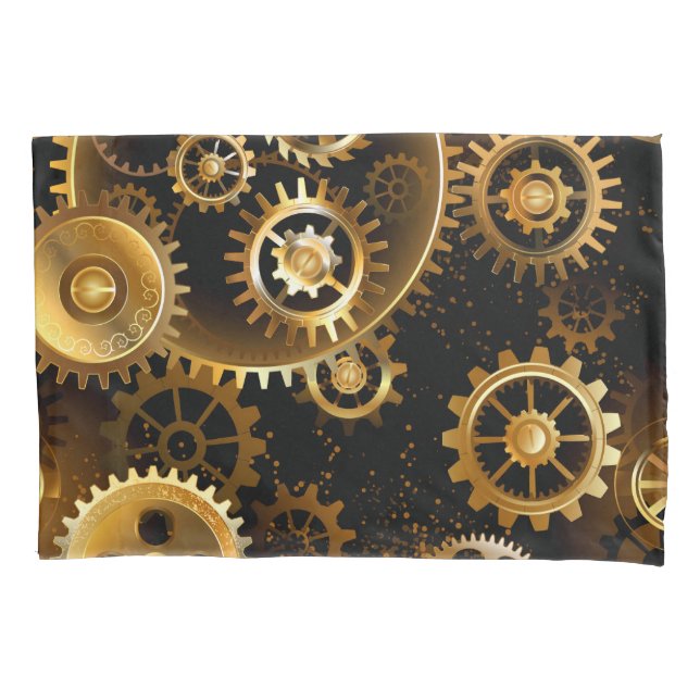 Seamless Steampunk Brass Gears Pillow Case (Front-Left)
