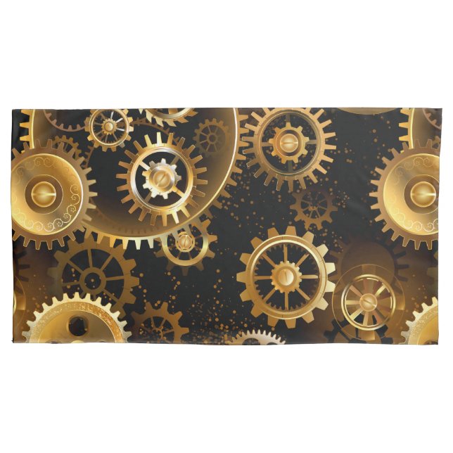 Seamless Steampunk Brass Gears Pillow Case (Front-Left)
